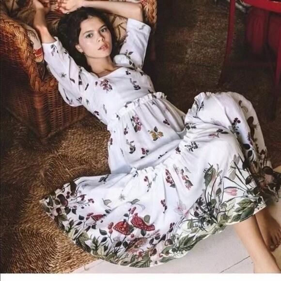 NWT Cara Cara Bluehill Fairytail Mushrooms Border sz 6 Cottagecore Midi Linen - Picture 4 of 13